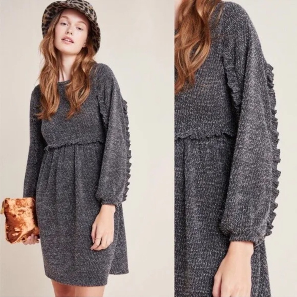 NEW Anthropologie RO & DE Stella Ruffled Mini Sweater Dress | Size XS